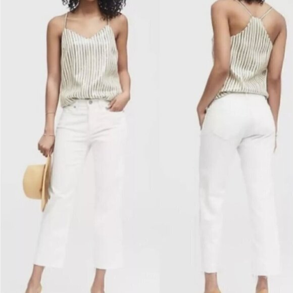 Banana Republic Girlfriend Jeans White Kick Crop High Waist Frayed Hem Size 31 - Picture 3 of 8